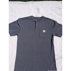 Carhartt Short Shirt Mens Gray Henley Pocket Utility Work Tee SMALL